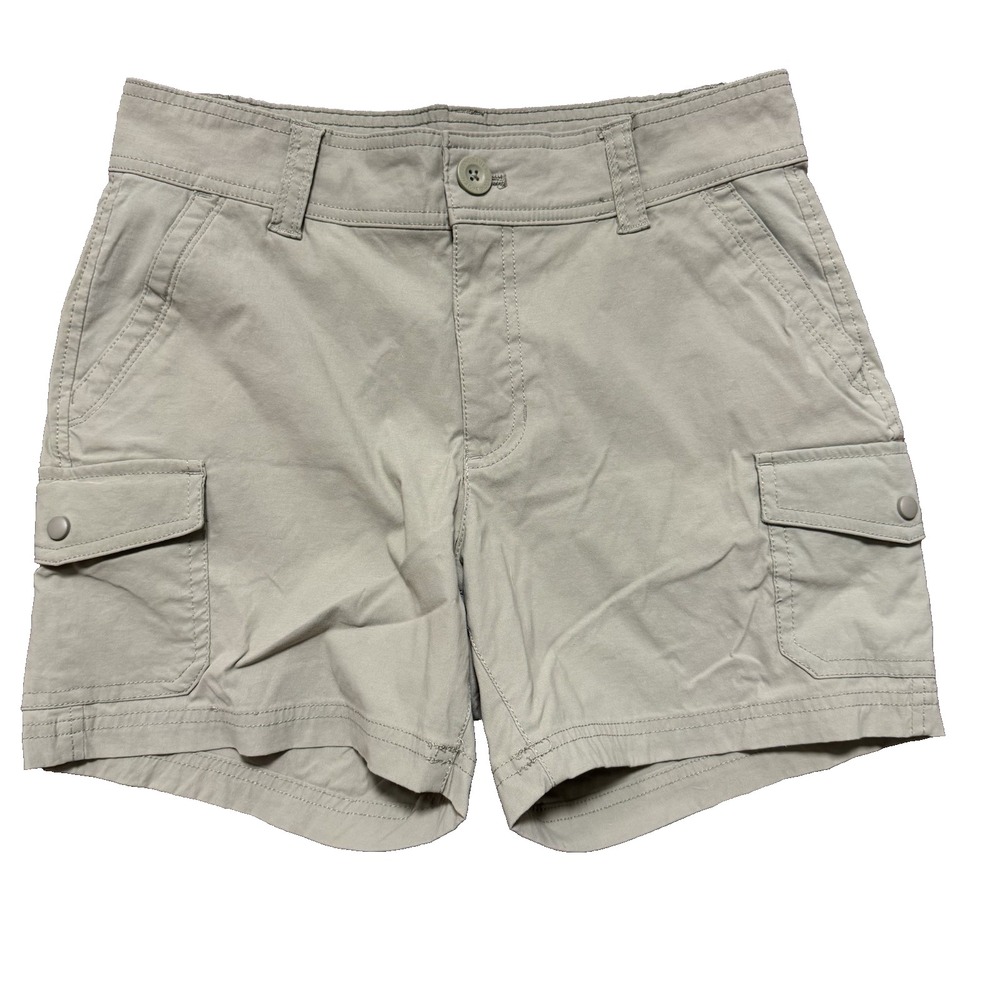 Eddie Bauer Womens Hiking Utility Cargo Pocket Shorts Khaki Green Stretch Size 4